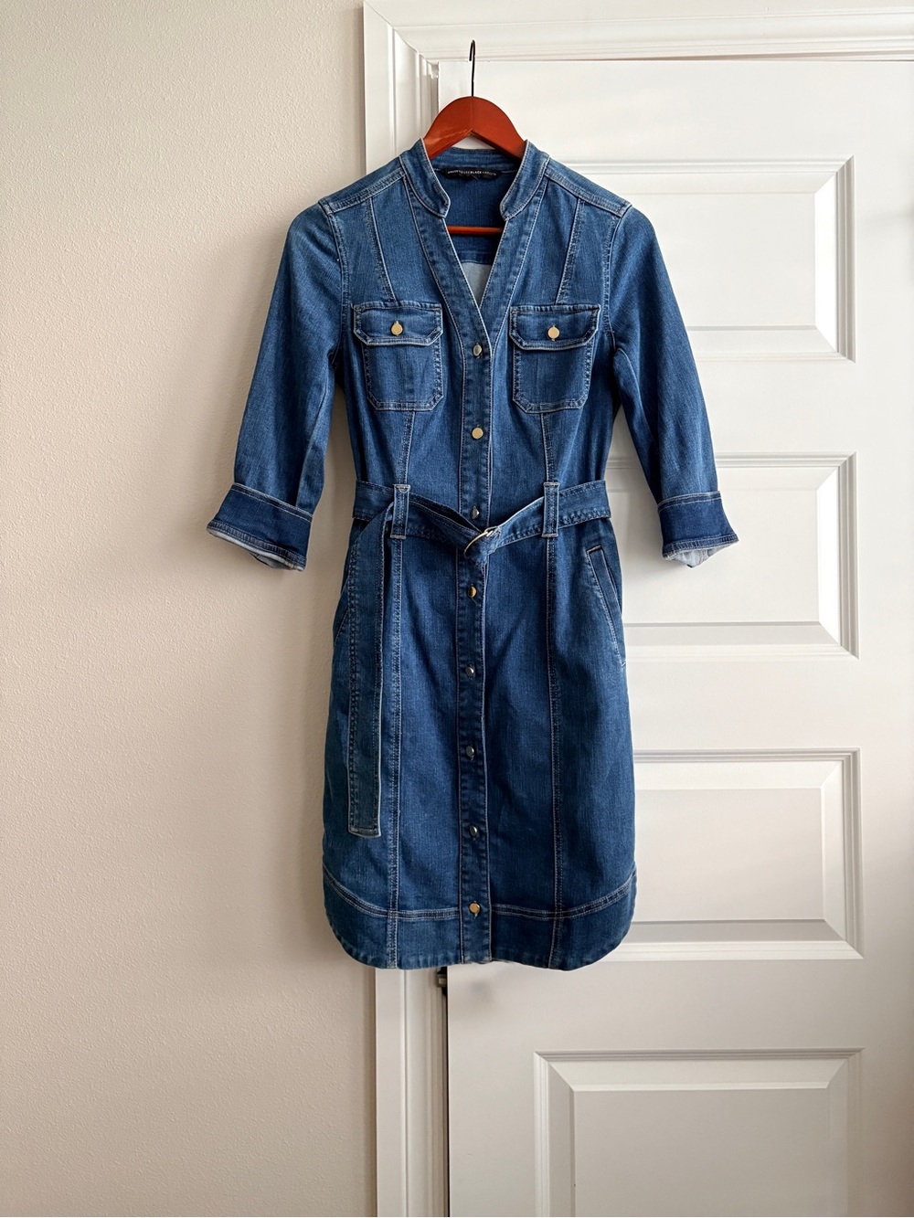 WHBM Denim Utility Midi Shirt Dress Belted Western Workwear Size 0